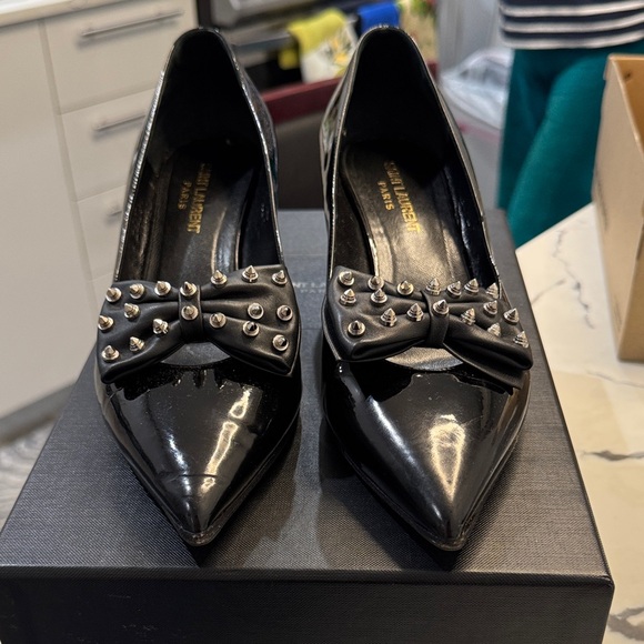 Saint Laurent Elegant Black Studded Bow Heels size 38.5 - Picture 1 of 9
